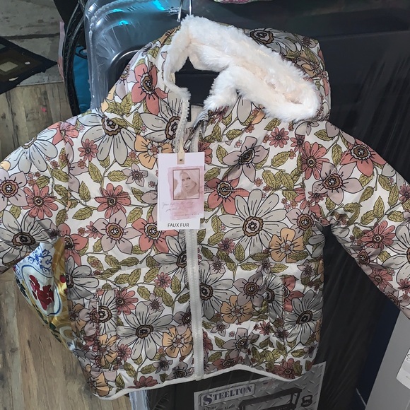 Jessica Simpson Floral Puffer Jacket with Faux Fur - Picture 1 of 5